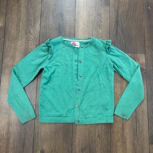Mini Boden Green Ruffle Shoulder Cardigan, Size 11-12 years